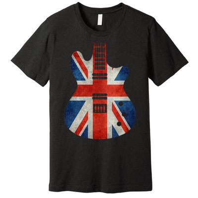 Vintage Guitar British Jack Union Flag Rock Guitarist Premium T-Shirt