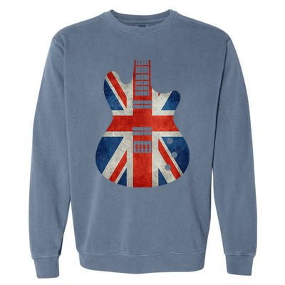 Vintage Guitar British Jack Union Flag Rock Guitarist Garment-Dyed Sweatshirt