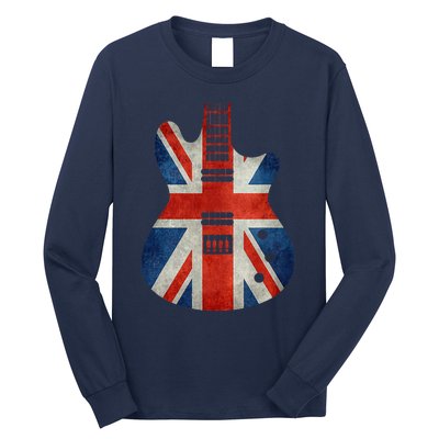 Vintage Guitar British Jack Union Flag Rock Guitarist Long Sleeve Shirt