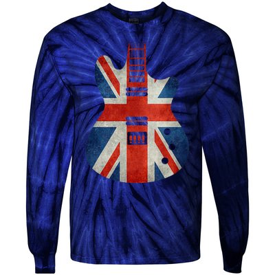 Vintage Guitar British Jack Union Flag Rock Guitarist Tie-Dye Long Sleeve Shirt