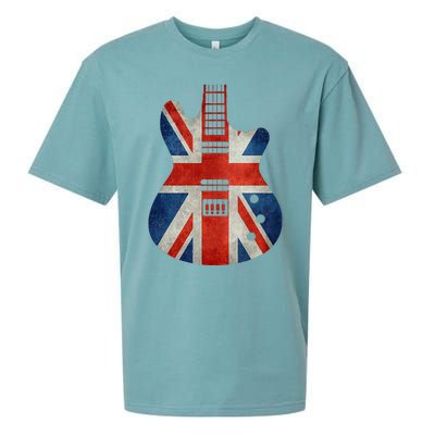 Vintage Guitar British Jack Union Flag Rock Guitarist Sueded Cloud Jersey T-Shirt