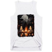 Vintage Ghost Book Reading Camping Gothic Halloween Teachers Tank Top