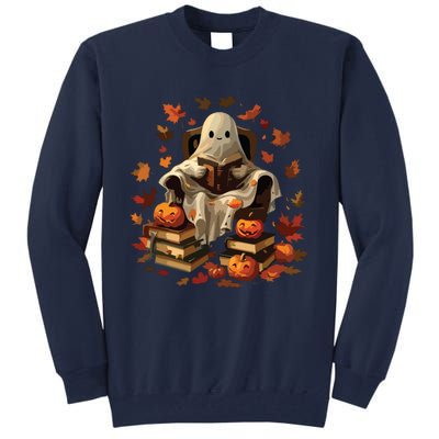 Vintage Ghost Book Reading Pumpkin Gothic Halloween Teachers Tall Sweatshirt