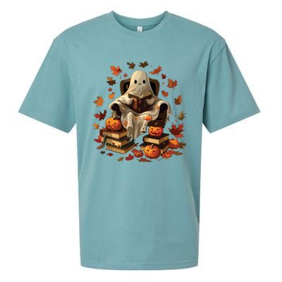 Vintage Ghost Book Reading Pumpkin Gothic Halloween Teachers Sueded Cloud Jersey T-Shirt