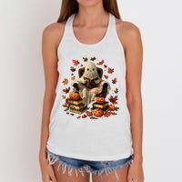 Vintage Ghost Book Reading Pumpkin Gothic Halloween Teachers Women's Knotted Racerback Tank