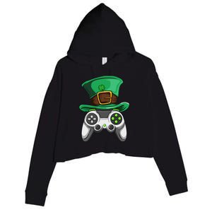 Video Gamer Controller Leprechaun Hat St. Patricks Day Boys Crop Fleece Hoodie