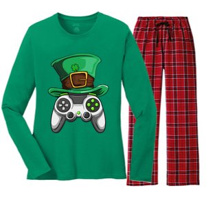 Video Gamer Controller Leprechaun Hat St. Patricks Day Boys Women's Long Sleeve Flannel Pajama Set 