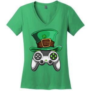 Video Gamer Controller Leprechaun Hat St. Patricks Day Boys Women's V-Neck T-Shirt