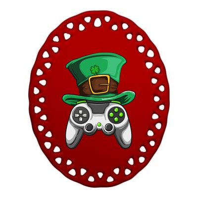 Video Gamer Controller Leprechaun Hat St. Patricks Day Boys Ceramic Oval Ornament