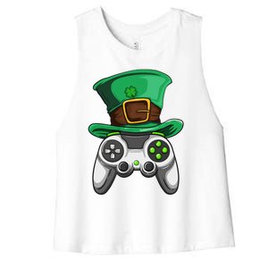 Video Gamer Controller Leprechaun Hat St. Patricks Day Boys Women's Racerback Cropped Tank