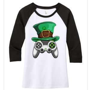 Video Gamer Controller Leprechaun Hat St. Patricks Day Boys Women's Tri-Blend 3/4-Sleeve Raglan Shirt