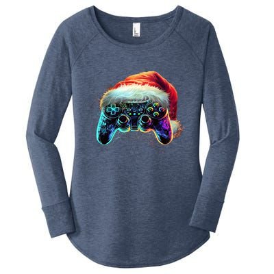 Video Game Controller Christmas Santa Hat 80s Gamer Gift Women's Perfect Tri Tunic Long Sleeve Shirt