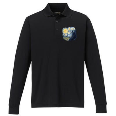 Van Gogh Cat Performance Long Sleeve Polo