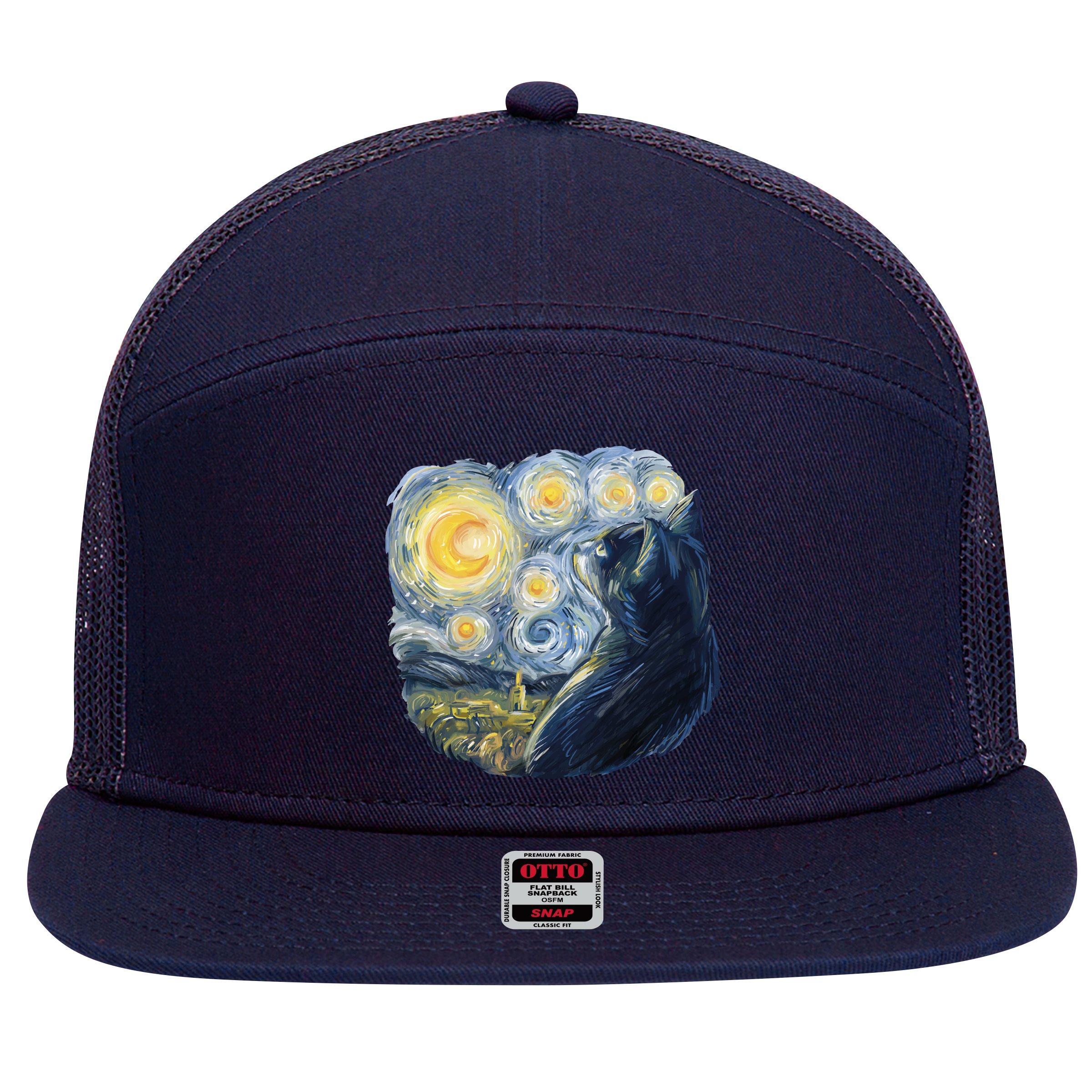 Van Gogh Cat 7 Panel Mesh Trucker Snapback Hat