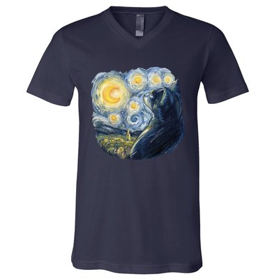 Van Gogh Cat V-Neck T-Shirt