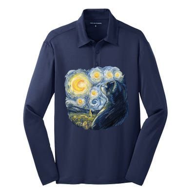 Van Gogh Cat Silk Touch Performance Long Sleeve Polo