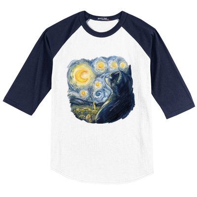 Van Gogh Cat Baseball Sleeve Shirt