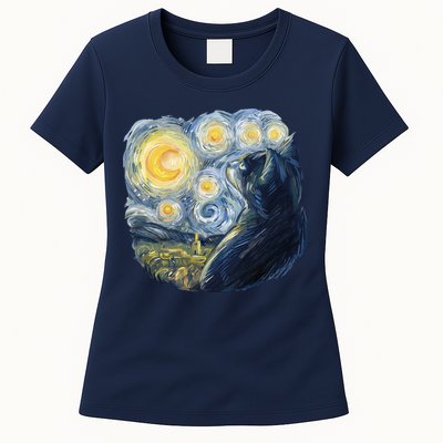 Van Gogh Cat Womens T-Shirt