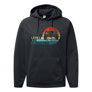 Video Game Controller Unlocked Level 13 Birthday Boy Performance Fleece Hoodie