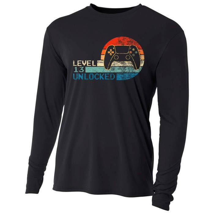 Video Game Controller Unlocked Level 13 Birthday Boy Cooling Performance Long Sleeve Crew