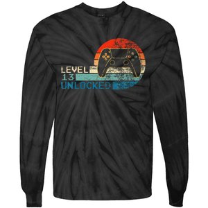 Video Game Controller Unlocked Level 13 Birthday Boy Tie-Dye Long Sleeve Shirt