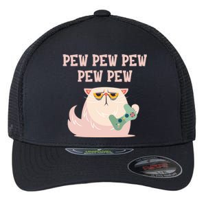 Video Games Cat Gamer Player Pew Pew Pew Gaming Funny Gift Flexfit Unipanel Trucker Cap