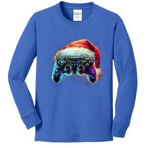 Video Game Controller Christmas Santa Hat 80s Gamer Cool Gift Kids Long Sleeve Shirt