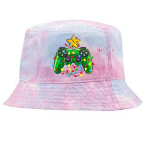 Video Game Controller Christmas Tree Lights Gamer Boy Tie-Dyed Bucket Hat