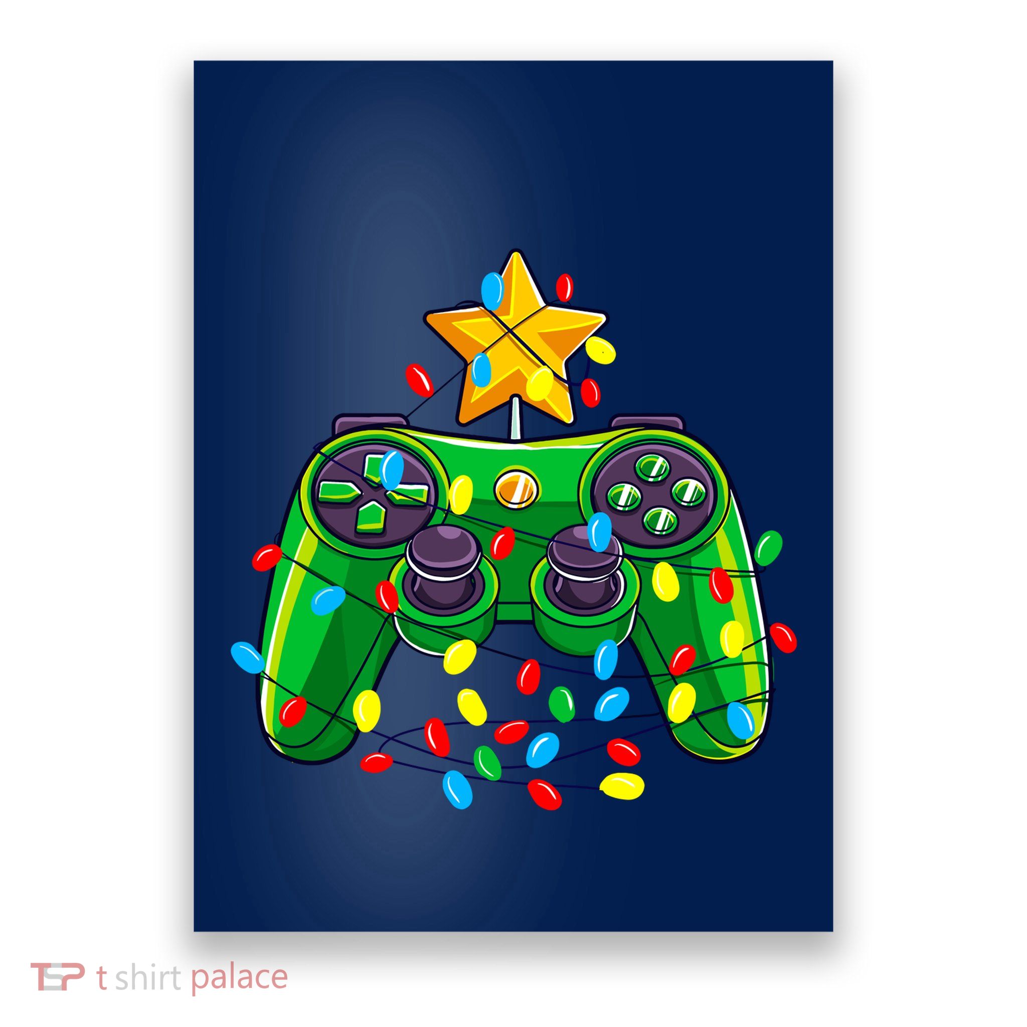 Video Game Controller Christmas Tree Lights Gamer Boy Poster