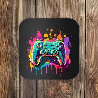 Video Game Controller Paint Splatter Colorful 90S Gaming Coaster