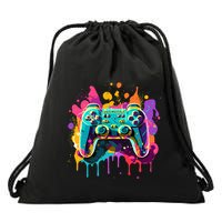 Video Game Controller Paint Splatter Colorful 90S Gaming Drawstring Bag