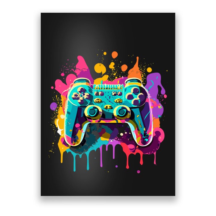 Video Game Controller Paint Splatter Colorful 90S Gaming Poster