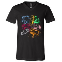 Video Game Console Controllers Retro 80's 90's Arcade Gamer  V-Neck T-Shirt