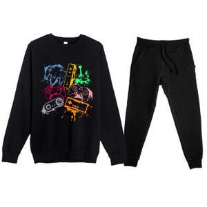 Video Game Console Controllers Retro 80's 90's Arcade Gamer  Premium Crewneck Sweatsuit Set