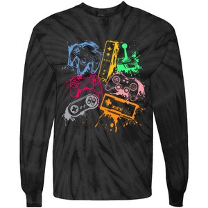 Video Game Console Controllers Retro 80's 90's Arcade Gamer  Tie-Dye Long Sleeve Shirt