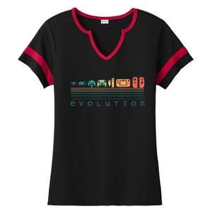 Video Game Controller Evolution 80s 90s Retro Gaming Gamer Ladies Halftime Notch Neck Tee