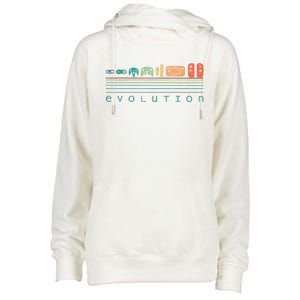 Video Game Controller Evolution 80s 90s Retro Gaming Gamer Womens Funnel Neck Pullover Hood