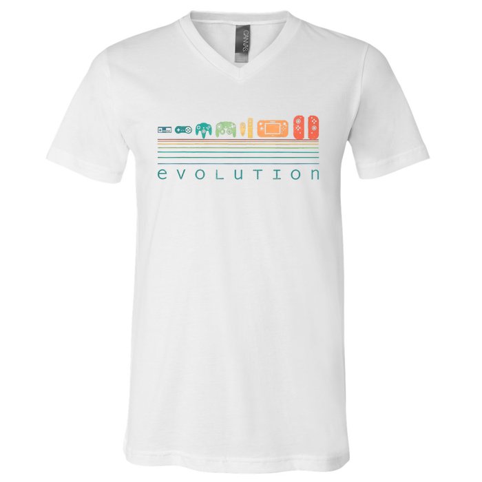 Video Game Controller Evolution 80s 90s Retro Gaming Gamer V-Neck T-Shirt