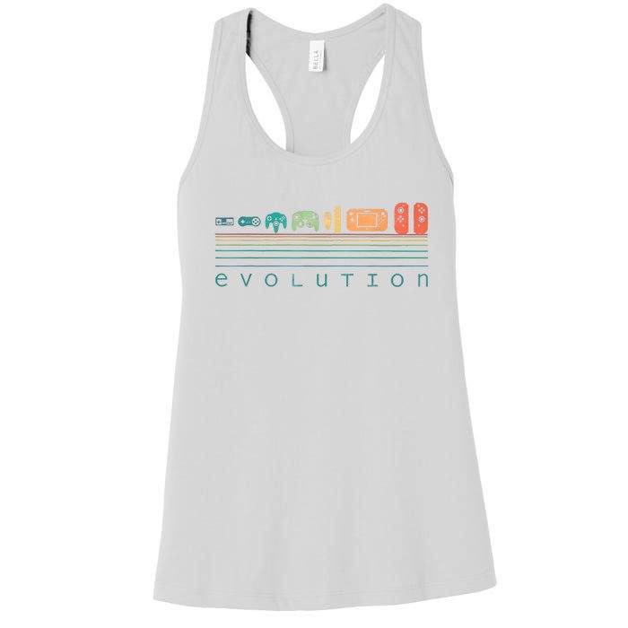 Video Game Controller Evolution 80s 90s Retro Gaming Gamer Women's Racerback Tank