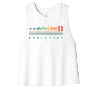 Video Game Controller Evolution 80s 90s Retro Gaming Gamer Women's Racerback Cropped Tank