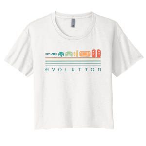 Video Game Controller Evolution 80s 90s Retro Gaming Gamer Women's Crop Top Tee