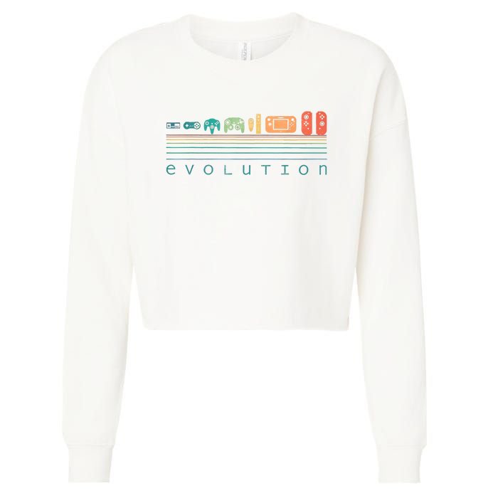 Video Game Controller Evolution 80s 90s Retro Gaming Gamer Cropped Pullover Crew