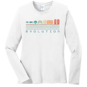 Video Game Controller Evolution 80s 90s Retro Gaming Gamer Ladies Long Sleeve Shirt