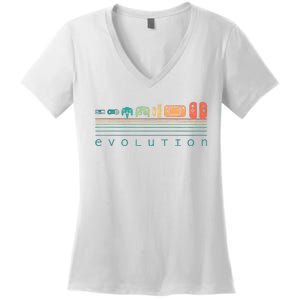 Video Game Controller Evolution 80s 90s Retro Gaming Gamer Women's V-Neck T-Shirt