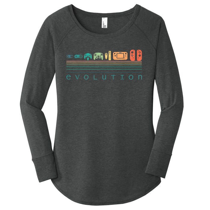 Video Game Controller Evolution 80s 90s Retro Gaming Gamer Women's Perfect Tri Tunic Long Sleeve Shirt