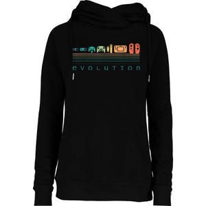 Video Game Controller Evolution 80s 90s Retro Gaming Gamer Womens Funnel Neck Pullover Hood