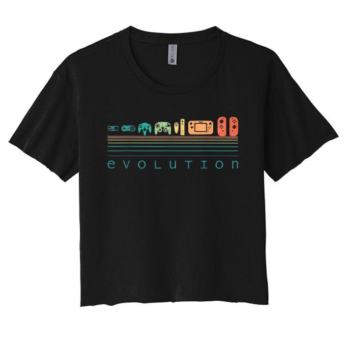 Video Game Controller Evolution 80s 90s Retro Gaming Gamer Women's Crop Top Tee