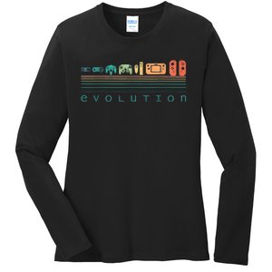 Video Game Controller Evolution 80s 90s Retro Gaming Gamer Ladies Long Sleeve Shirt