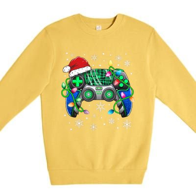 Video Game Controller Christmas Santa Hat Gamer  Premium Crewneck Sweatshirt