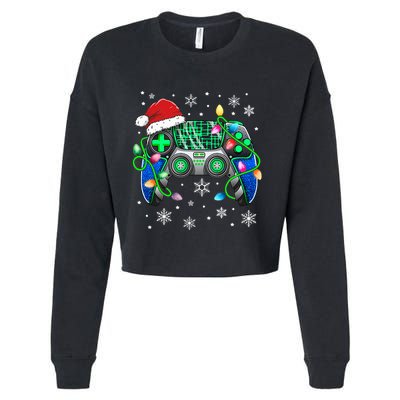 Video Game Controller Christmas Santa Hat Gamer  Cropped Pullover Crew
